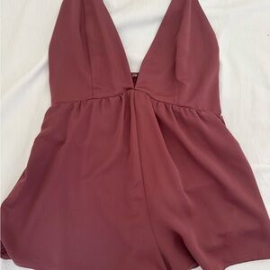 Tobi Dusty Rose Plunge V-Neck Romper